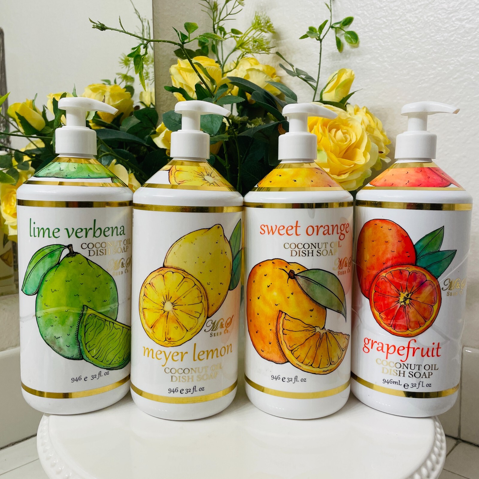 4X Home & Body Co Meyer Lemon Lime Verbena Sweet Orange Grapefruit Gel Dish Soap