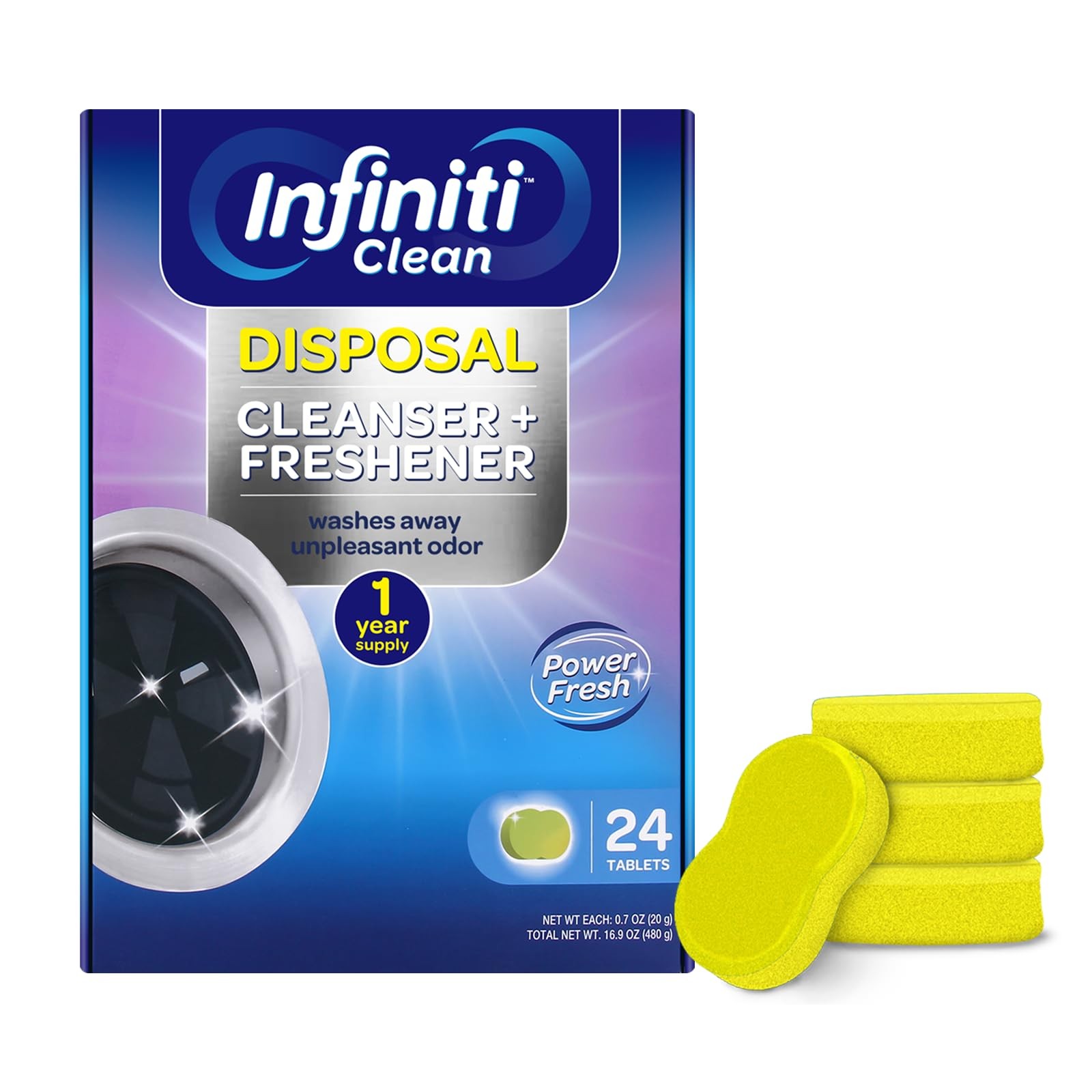Garbage Disposal Cleaner Deodorizer Tablets Lemon Scent Sink 24 PCS