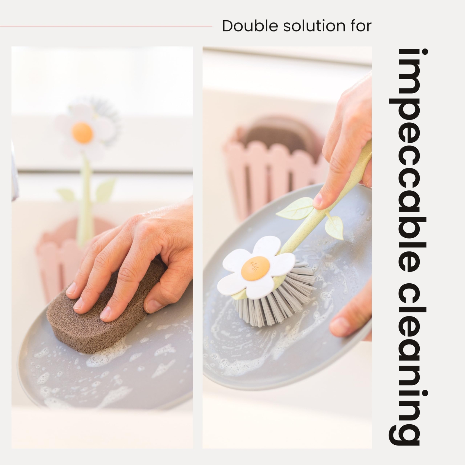 Florganic 3in1 Kitchen Sink Caddy Set Flowershaped Dish Brush Sponge Fenceshaped