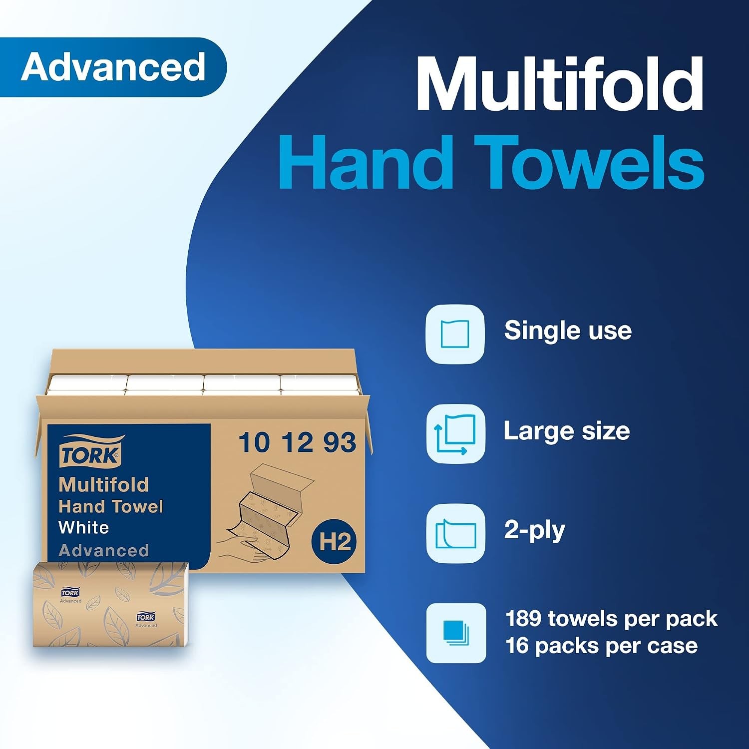 Tork Xpress Soft Multifold Hand Towel White with Grey Leaf Print, Absorbent, 1