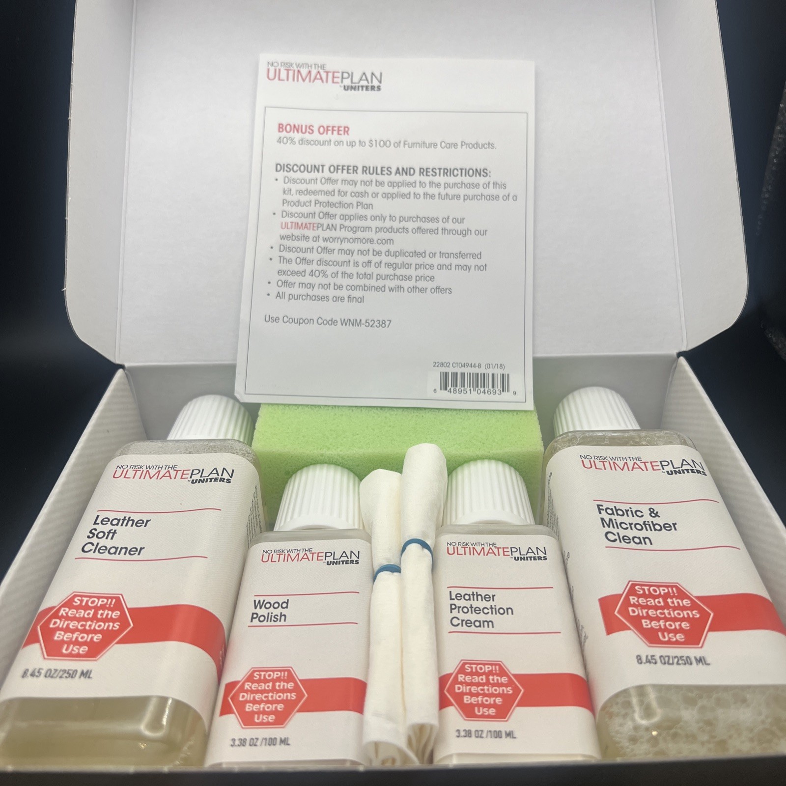 ULTIMATE PLAN UNITERS FURNITURE CLEANING KIT FABRIC LEATHER WOOD NEW Open Box