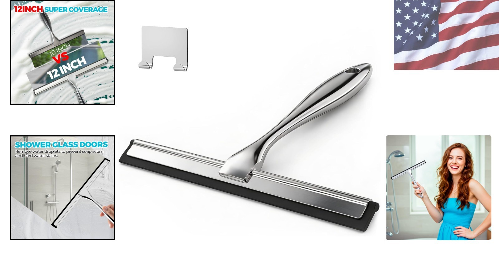 12-Inch All-Purpose Shower Squeegee for Shower Doors, Tile Shower Walls, Bathroo
