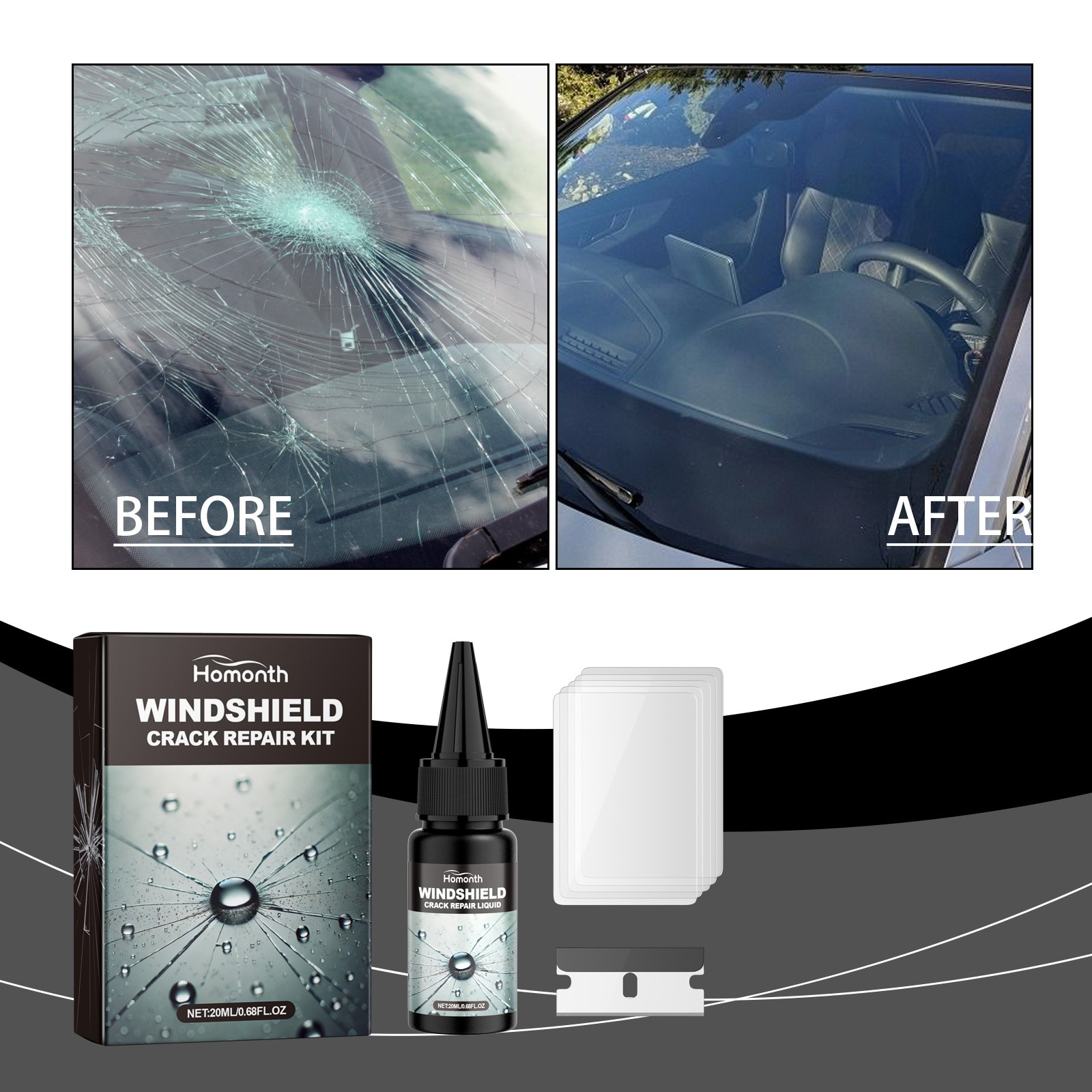 Automotive Glass Repair Kit Fluid Fix Car Windshield Resin Chip Crack Tool