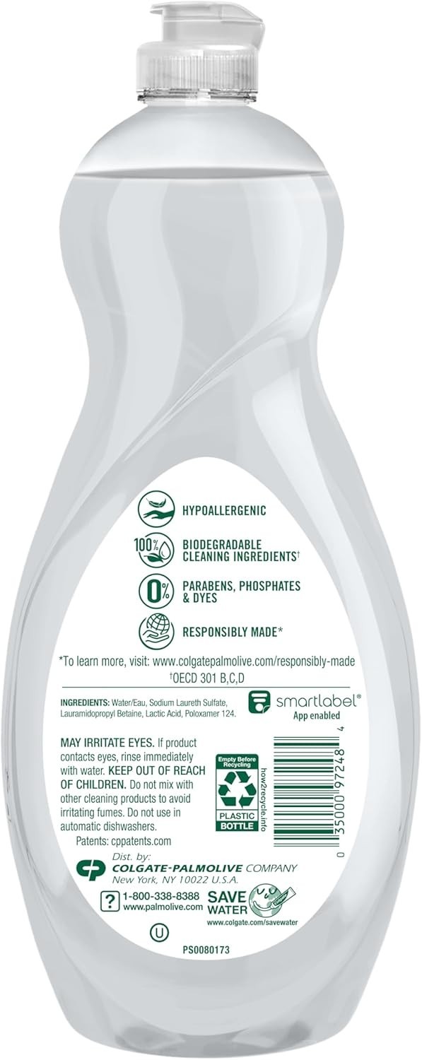 Concentrated Eco-Friendly Dish Soap – 32.5 Fl Oz Pure + Clear Unscented Formula