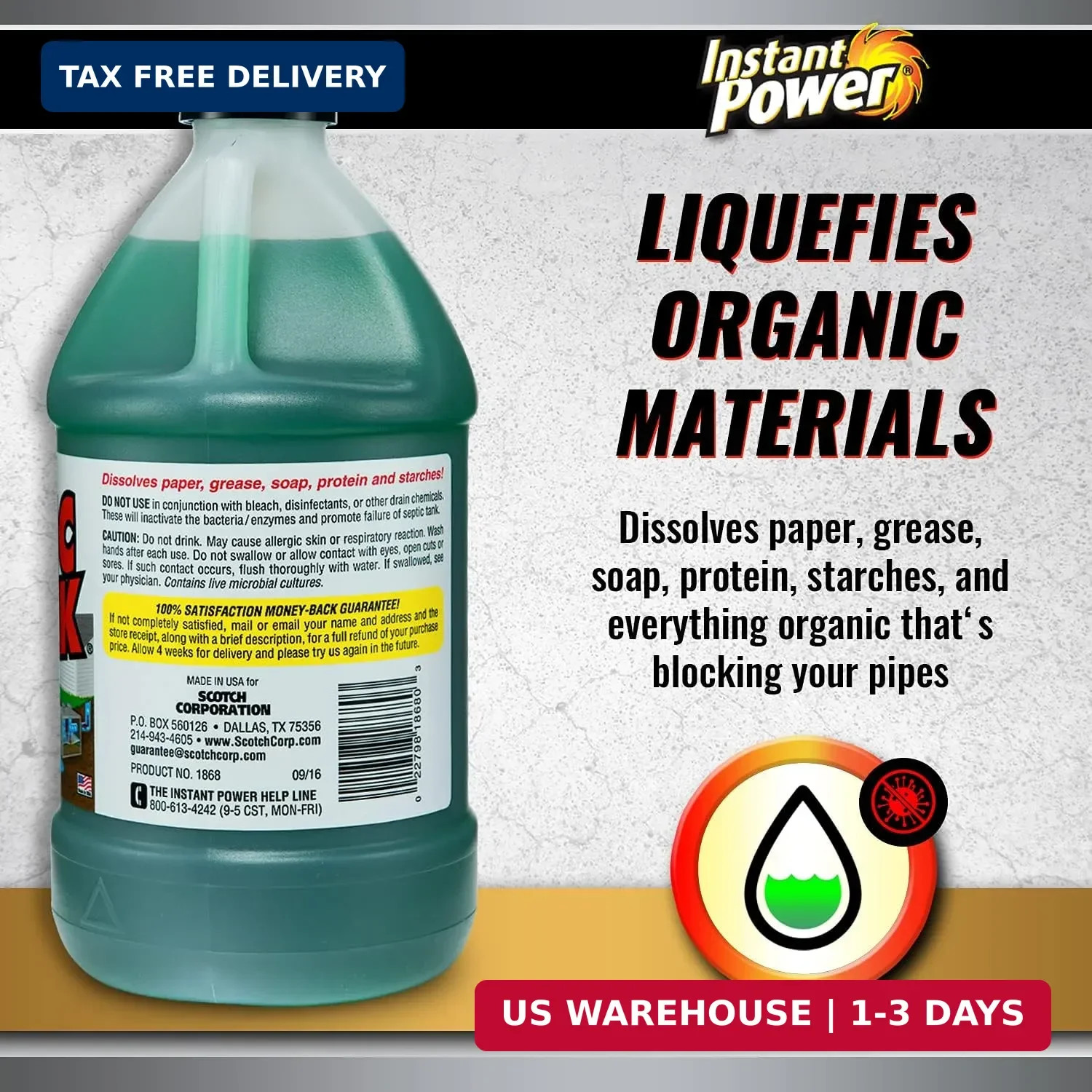 Instant Power Septic Shock – Septic Tank Treatment, Drain Cleaner Liquid Clog US