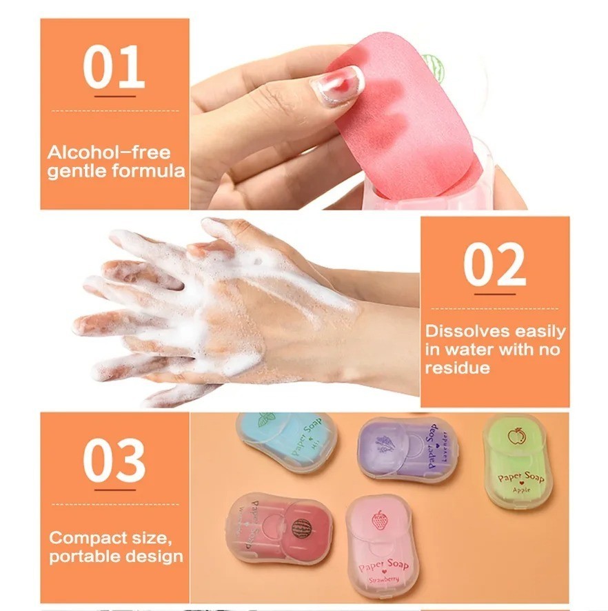 1 Pc Portable Soap Paper Quick Dissolving Plant Extract Mild Cleaning Sheets