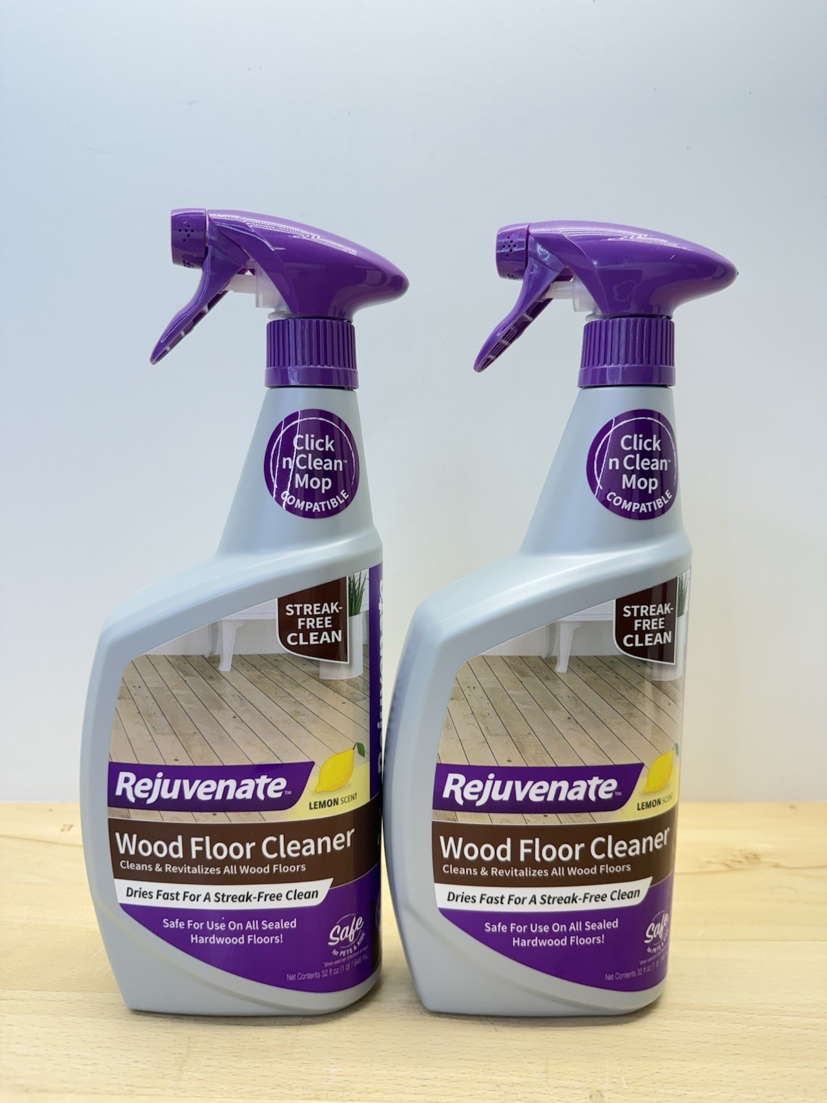 Rejuvenate Wood Floor Cleaner Spray Lemon Scent 32 fl oz Streak-Free Lot Of 2