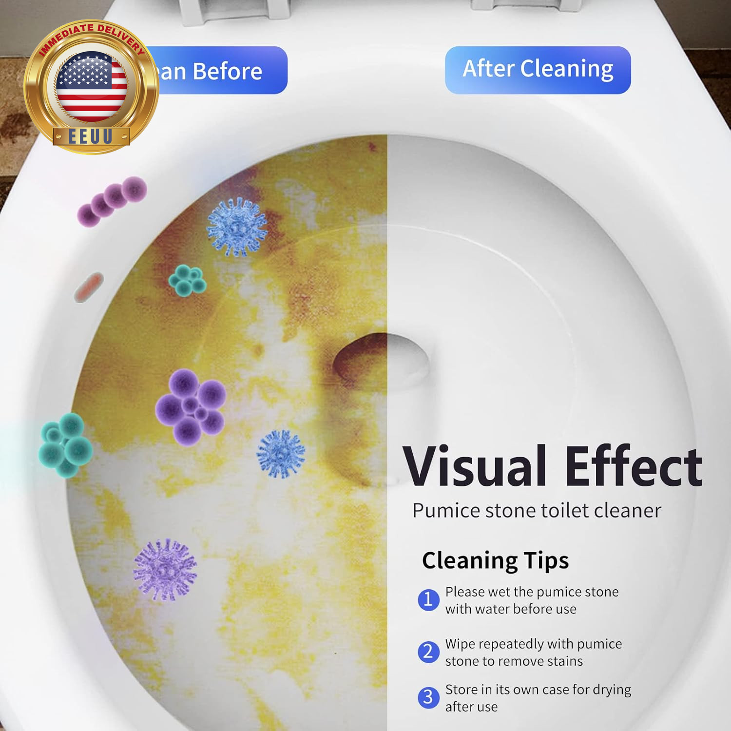 Toilet Bowl Cleaner Pumice Stone -Hard Water Stain Remover with Ergonomic Handle