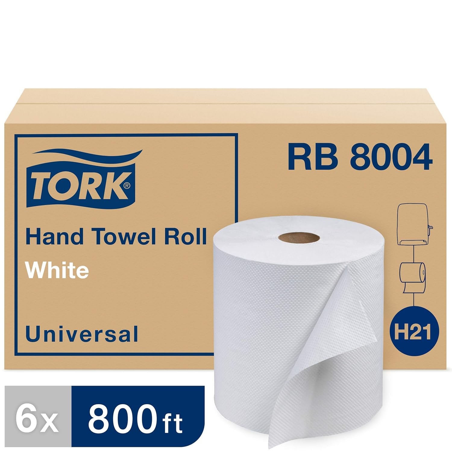 Tork Paper Hand Towel Roll White H21, Universal, 100% Recycled Fiber, 6 Rolls