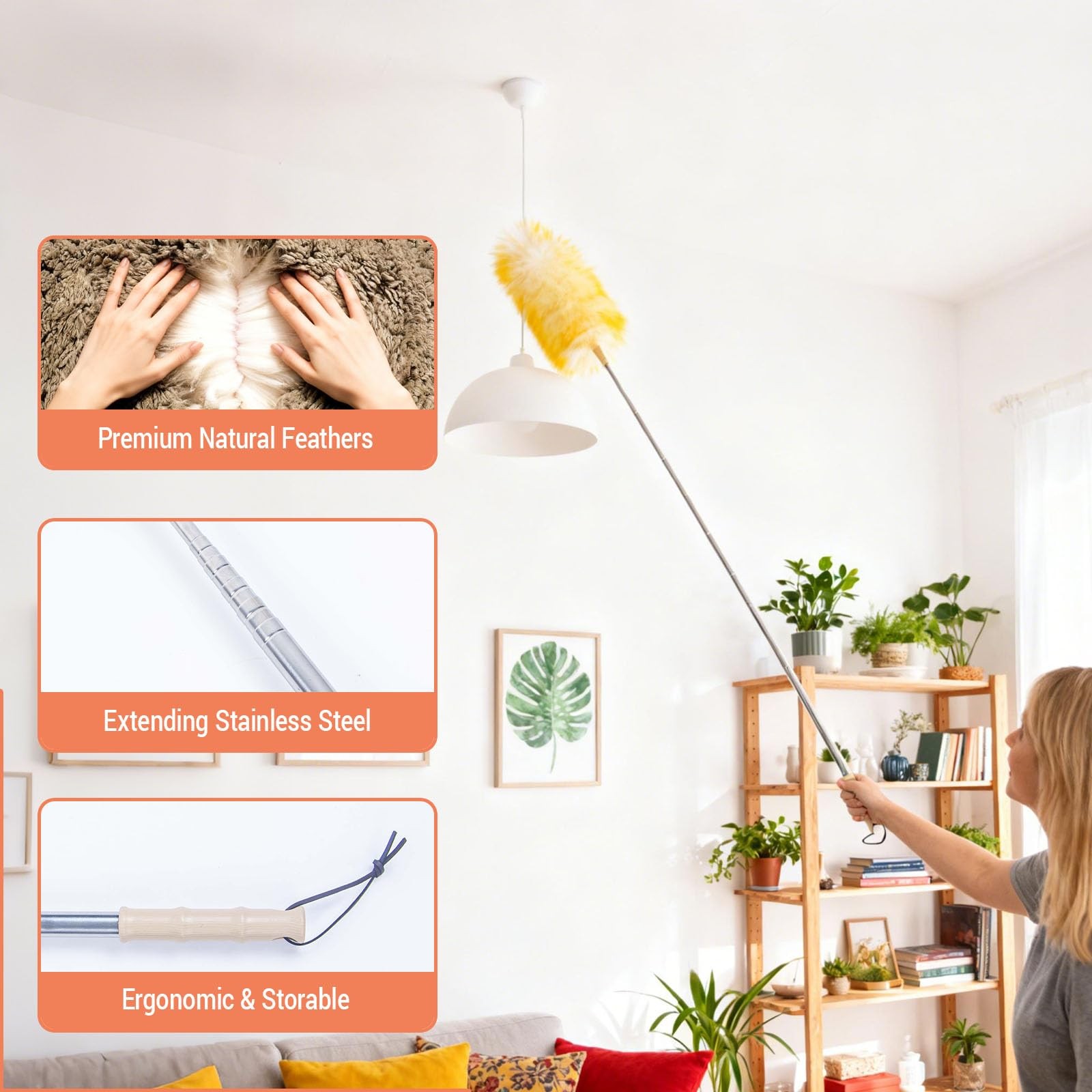 Lambswool Duster Extendable 22–55 Inch Natural Wool Duster with Flexible Head