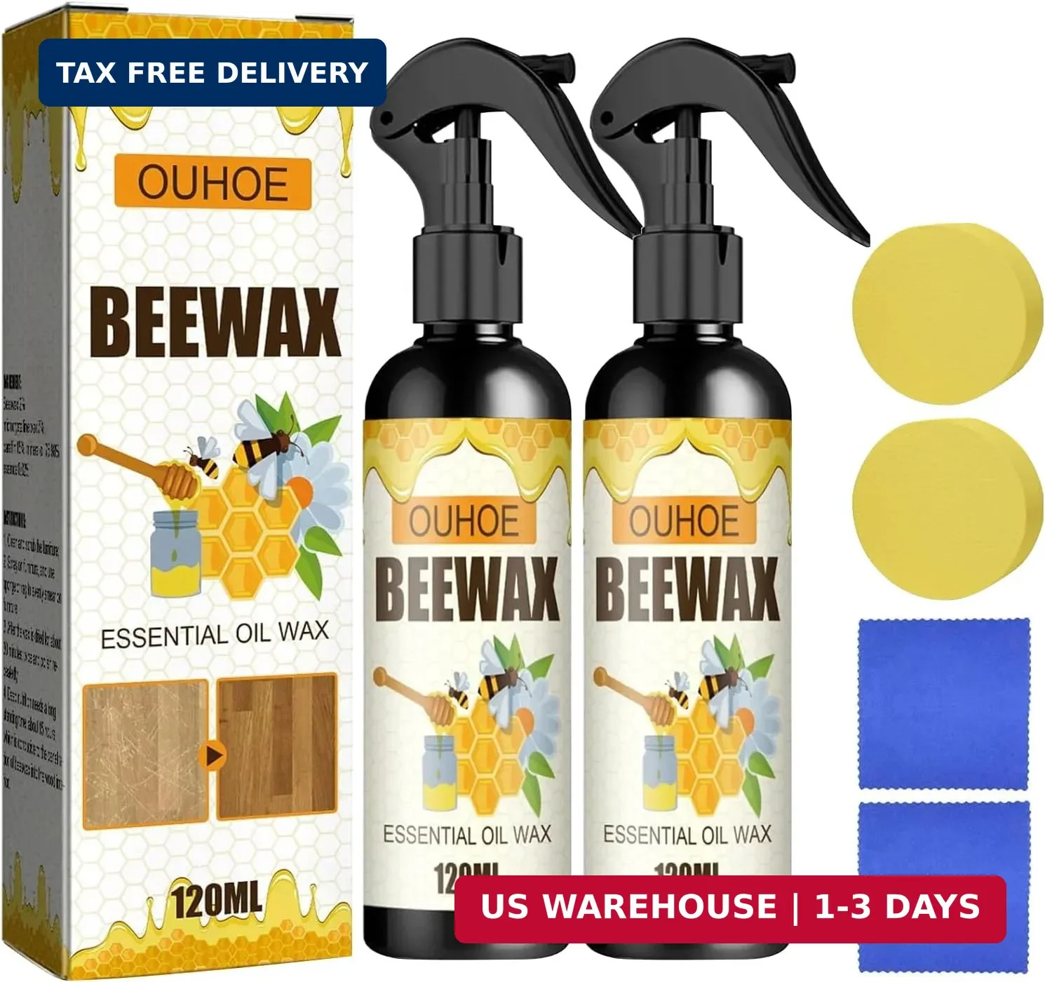 2PCS Natural Beeswax Spray, Beeswax Spray Cleaner, Furniture Polish,The Original