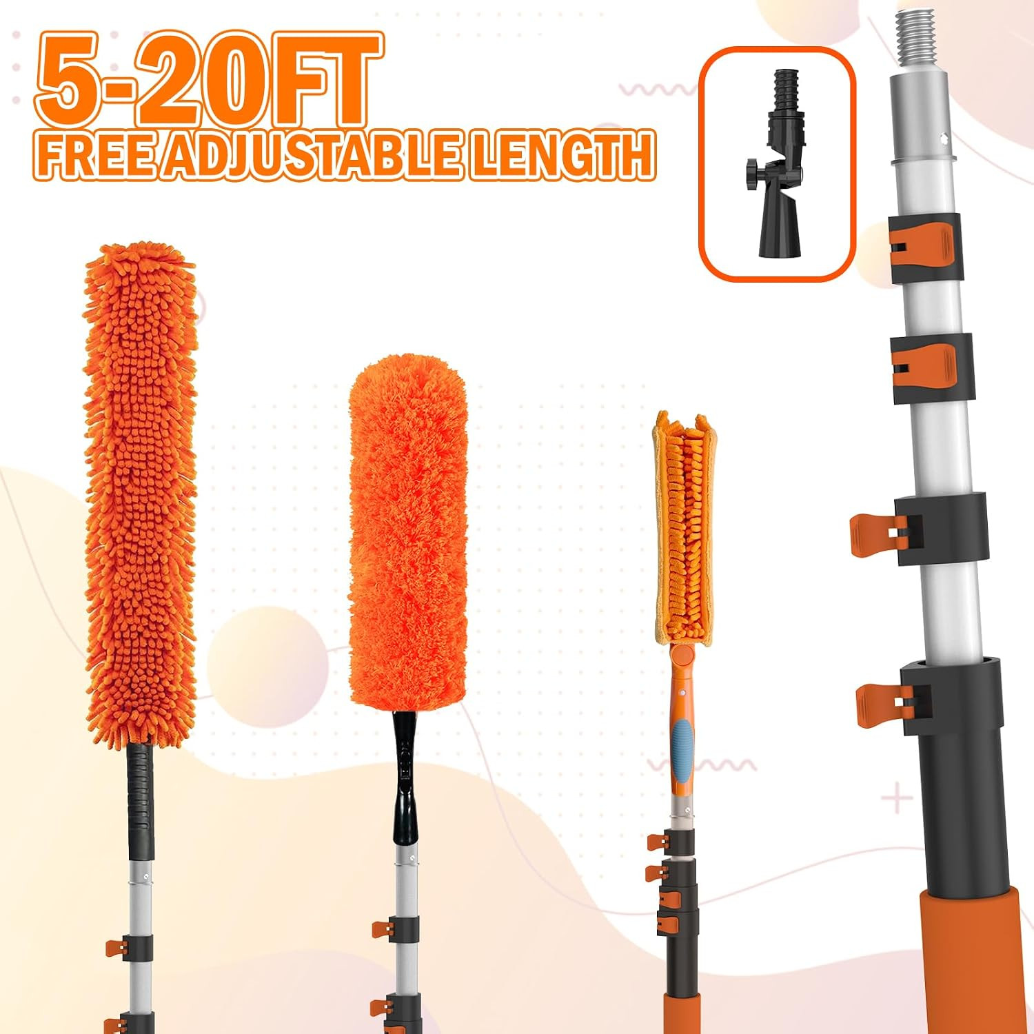26FT Ceiling Fan Cleaner Duster Kit Extension Pole Microfiber Blade Dusting