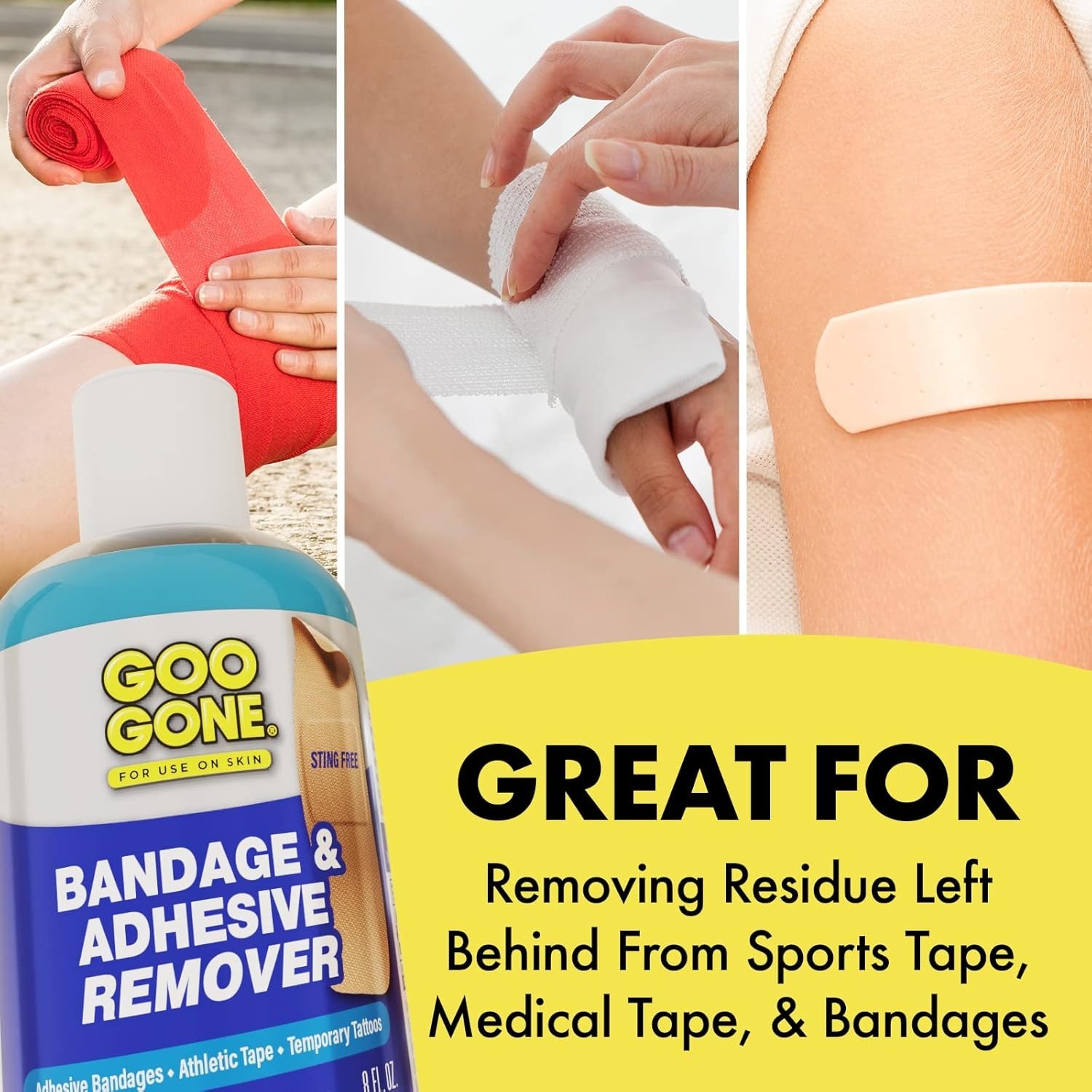 Bandage Adhesive Remover For Skin – 8 Ounce – Safe Method to Remove Sports Ta…