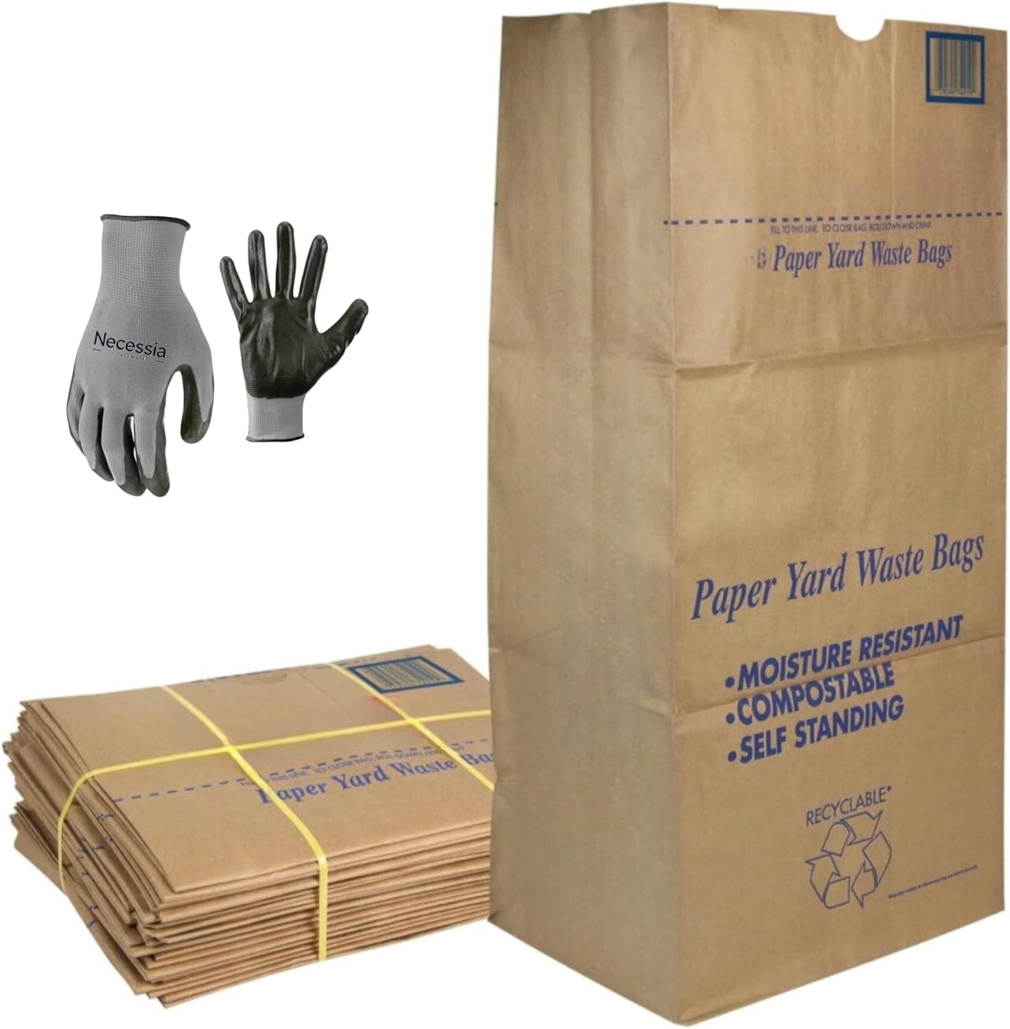 30 Gallon Lawn & Leaf 2-Ply Heavy-Duty Yard Waste Compost Refuse Paper Bags wi