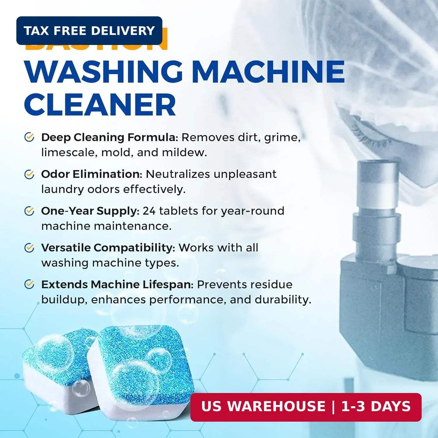 Washing Machine Cleaner Tablets 24 pack Powerful Descaler -Deep Cleaning for HE