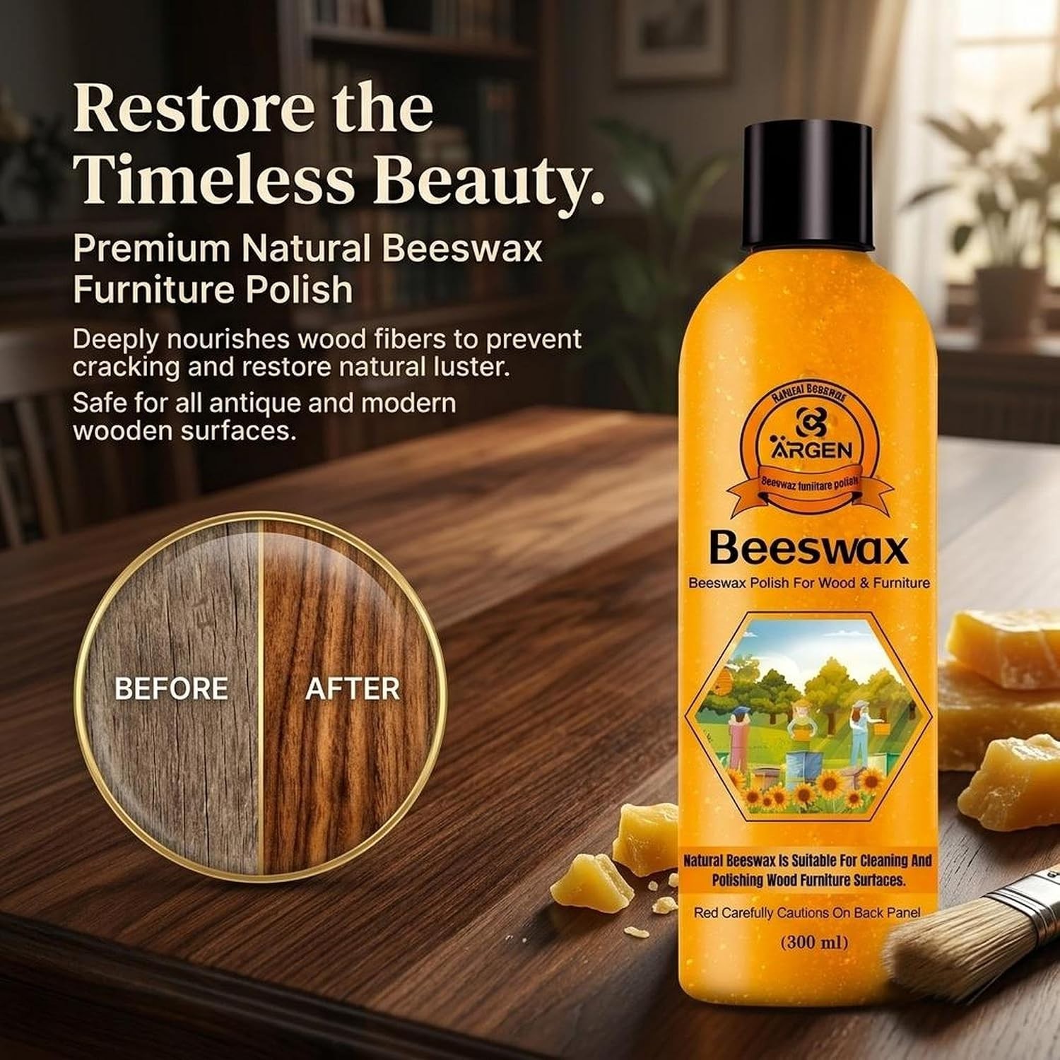 Beeswax Furniture Polish – Restore Shine & Protect Wood Finish – 300ML