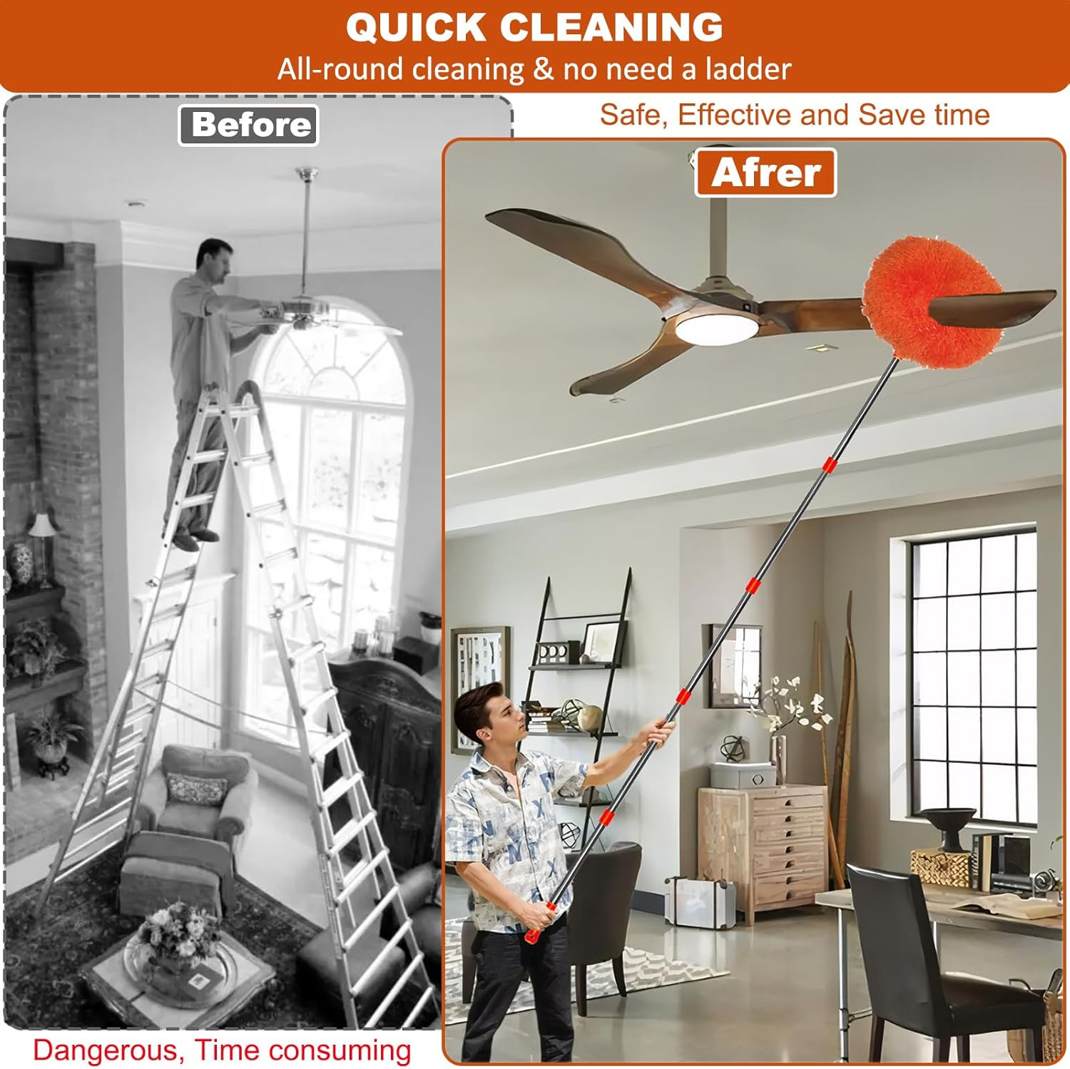 20+ Feet High Reach Dusting Kit, Cobweb Duster & Ceiling Fan Duster with 3-14 Ft