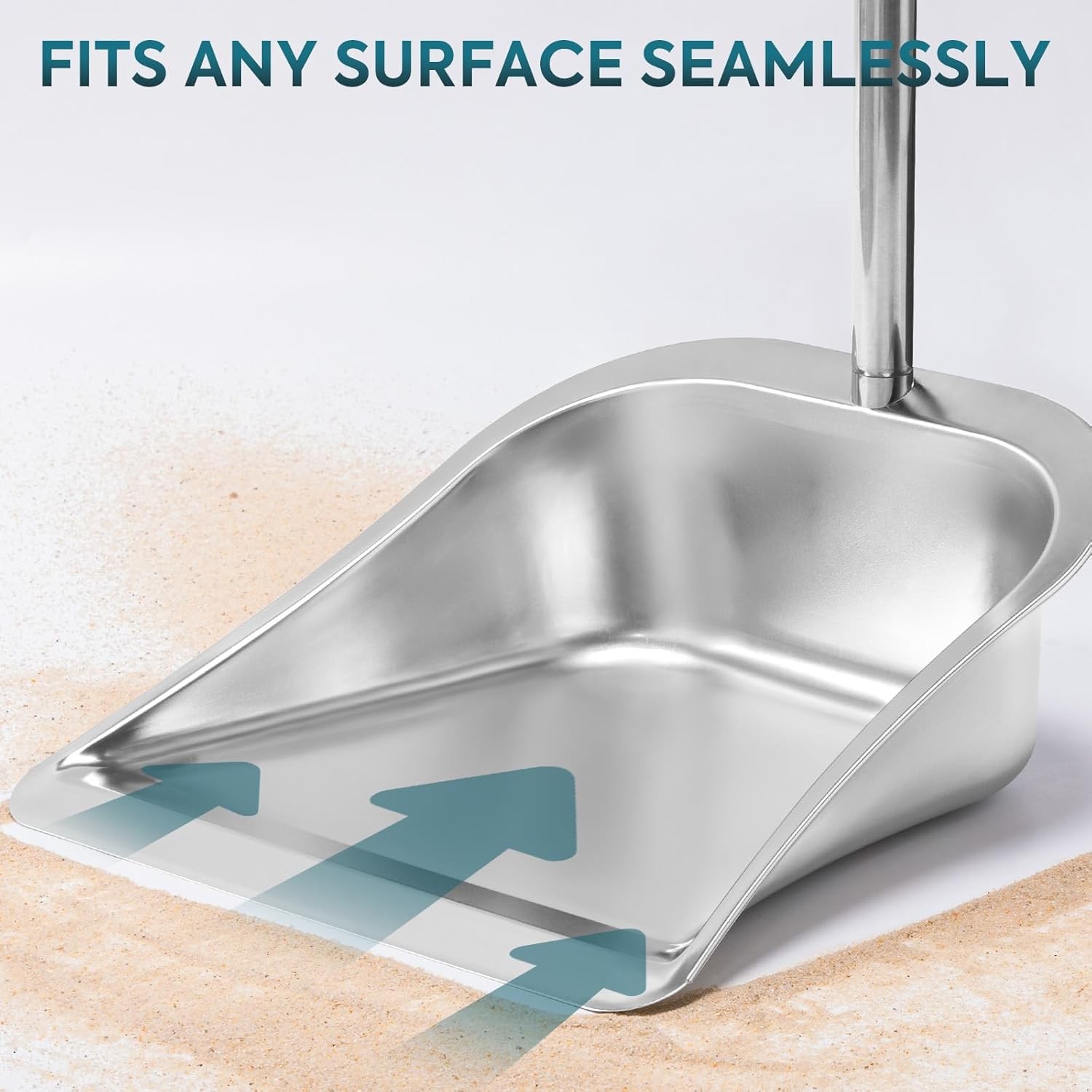 Long Handled Dust Pan and Broom Set for Home, Heavy Duty Metal