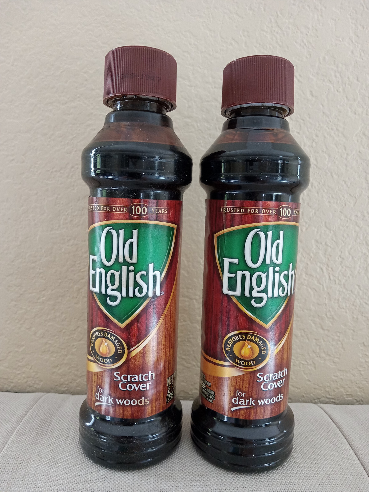 Two New Old English Scratch Cover For Dark Woods, Each Bottle 8 oz