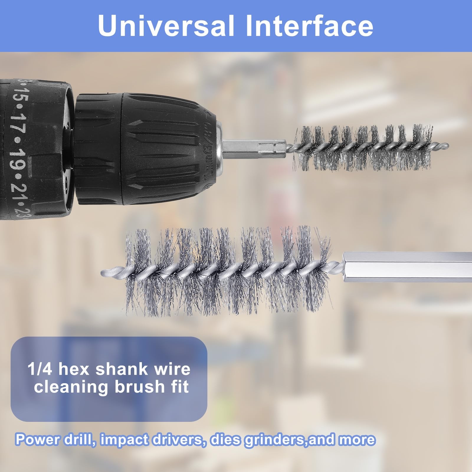6 Pcs Stainless Steel Bore Brush Twisted Wire Drill Brush with 1/4″ Hex Shank