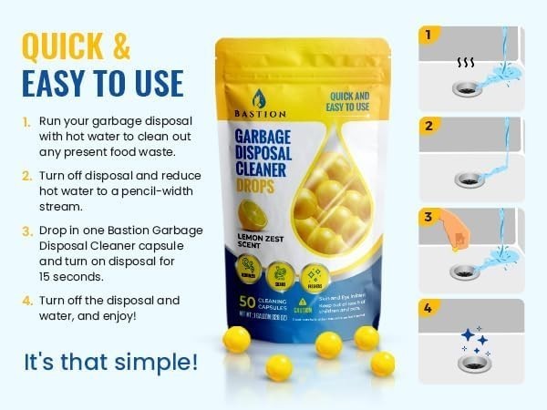 Garbage Disposal Cleaner & Deodorizer Drops- [[50-Count]] Lemon Zest Scented