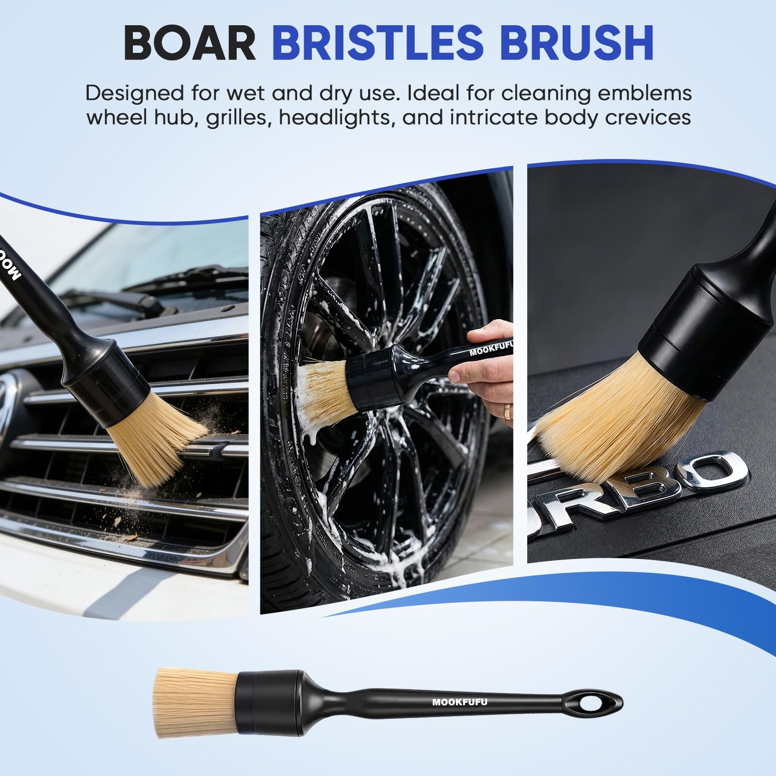 Car Detailing Brush, 6PCS Ultra Soft Boars Hair Car Interior Exterior Detaili…