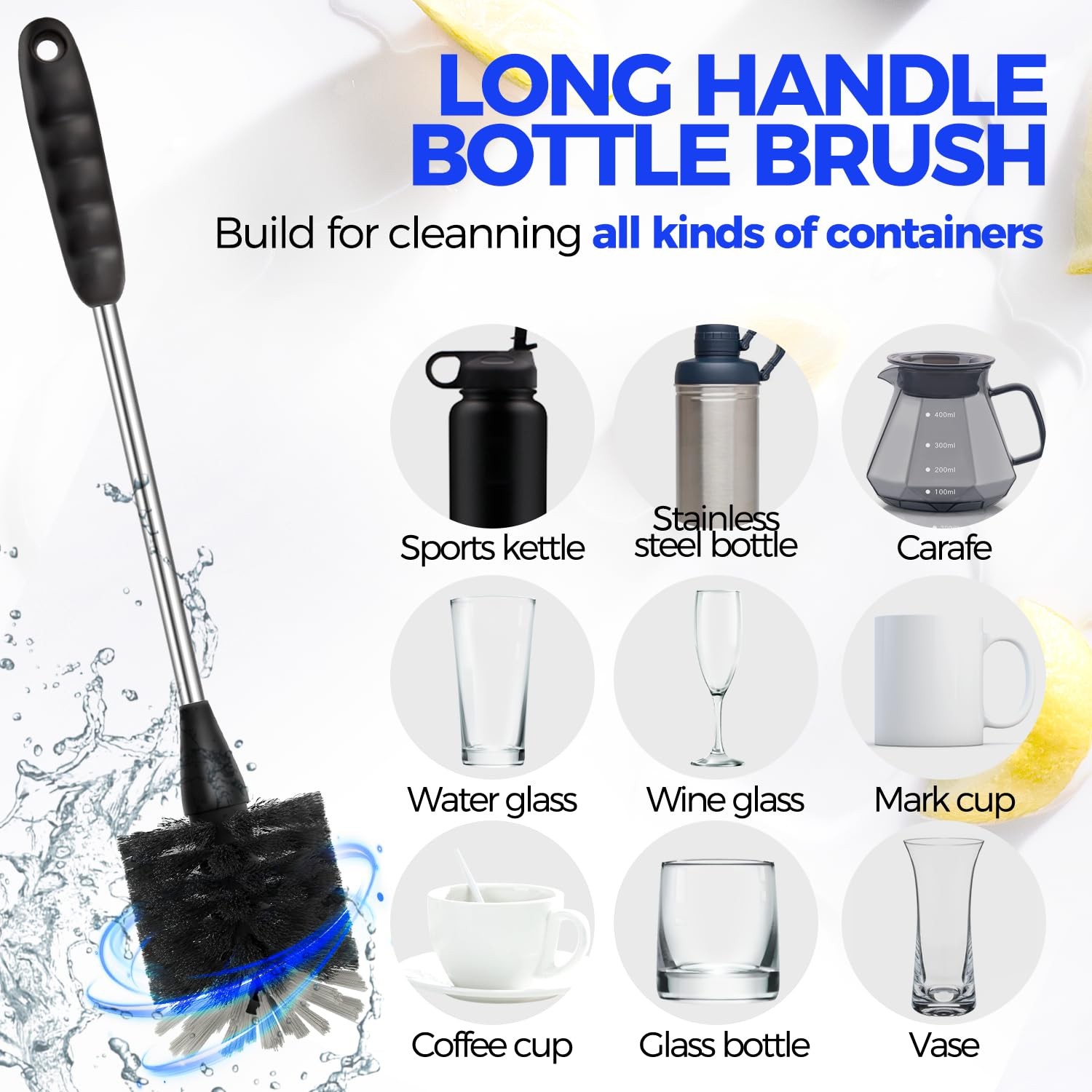 4 Pack Bottle Brush 14″ Stainless Steel Straw Cleaner Brush,Black
