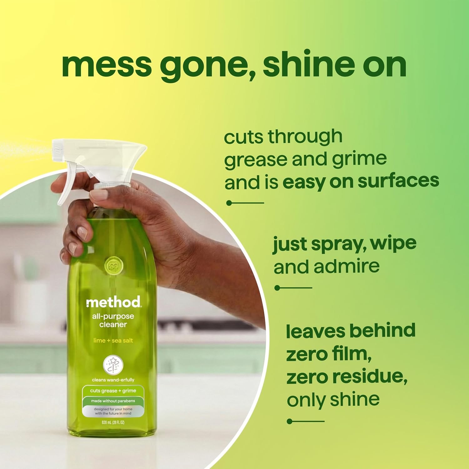 Method All-Purpose Cleaner Spray, Lime + Sea Salt Cuts Grease & Grime 28 fl oz.