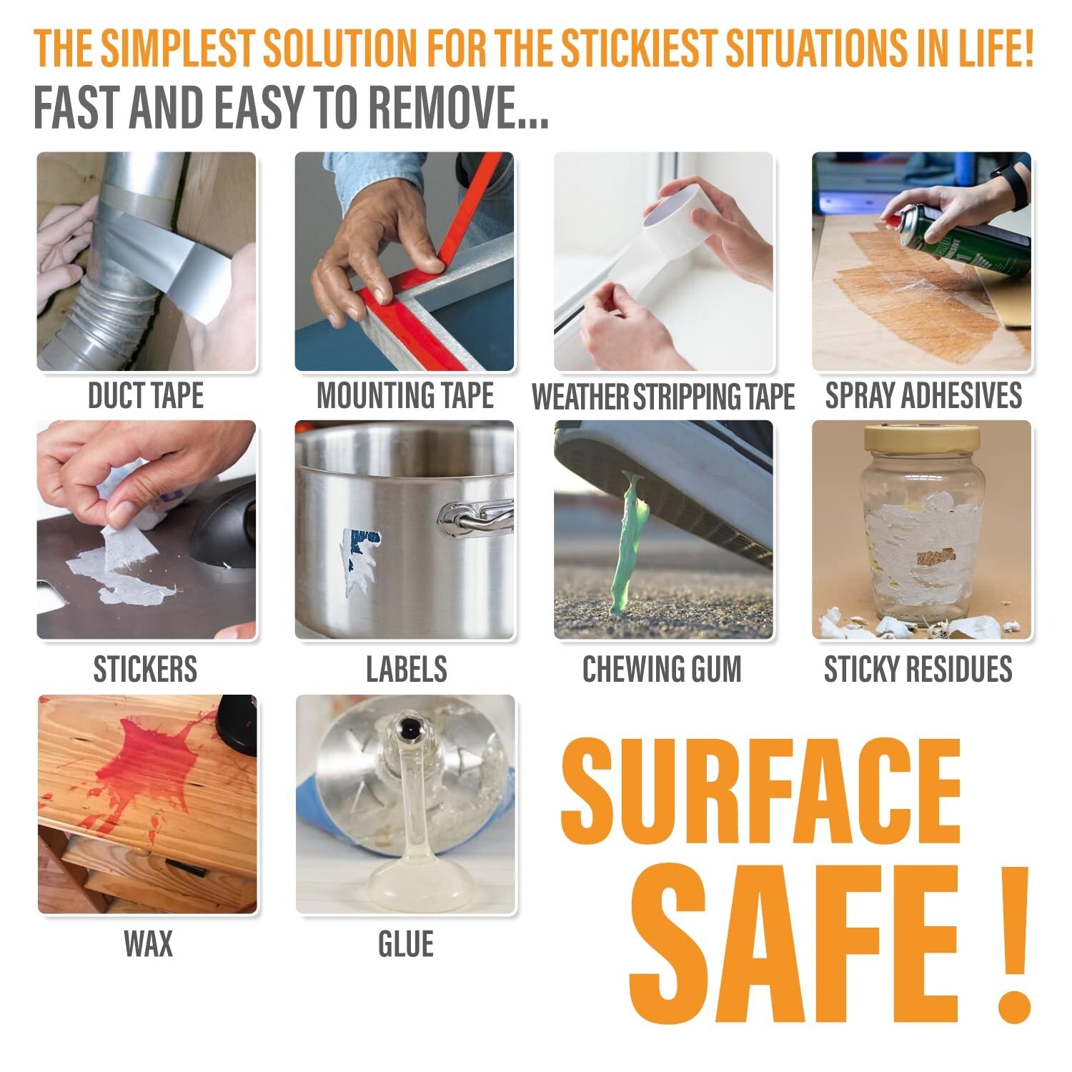 Dual-Ended Scraper & 3.3 fl.oz Adhesive Remover Spray – Safe for All Surfaces