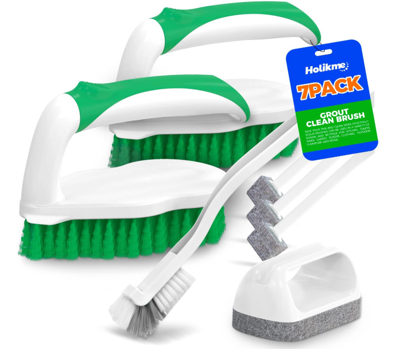 Holikme 7Pcs Scrub Brush Set Cleaning Pads for Pool Wall Bathroom Grout Kitchen