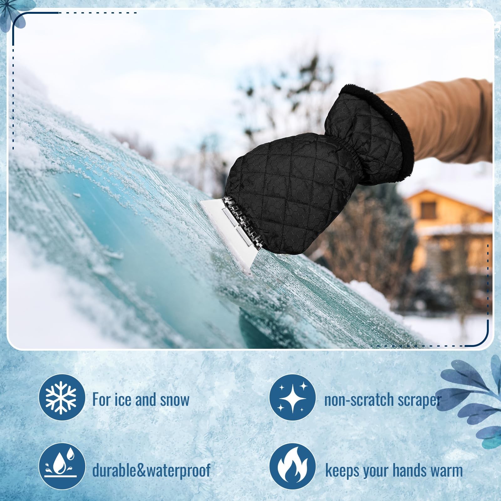 Ice Scraper with Glove Waterproof, Windproof, No Scratch Car Snow Removal