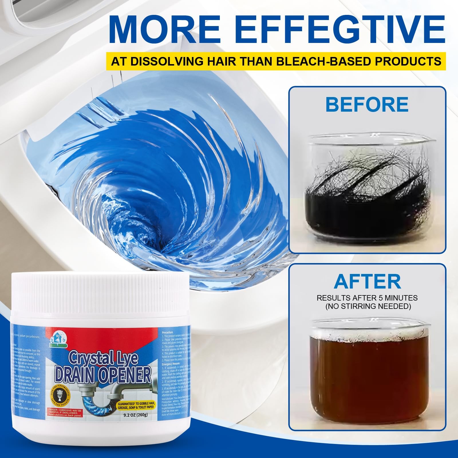 Powerful Drain Opener for Bathroom, Kitchen & Shower – Unclogging Solution 260g