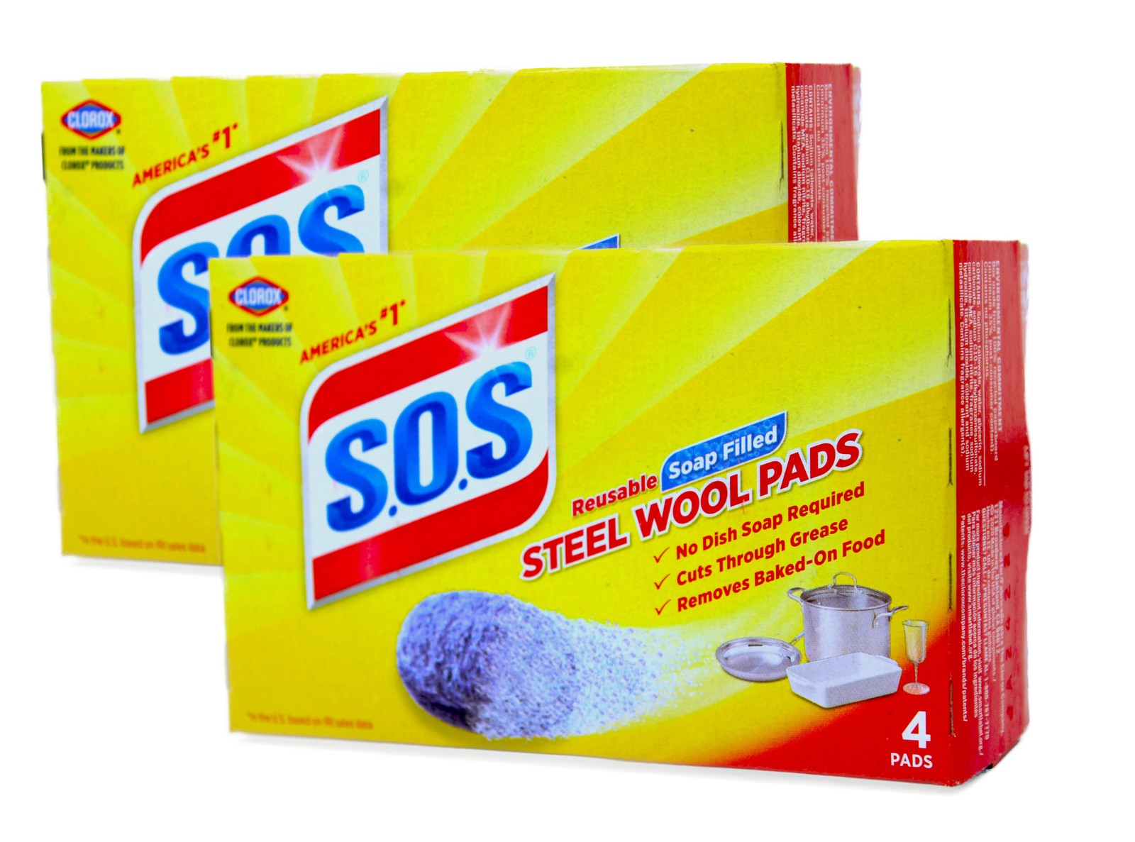 Clorox S.O.S. Steel Wool Soap Pads Reusable with Anti-Rust Protection 4 Ct 2 Pk