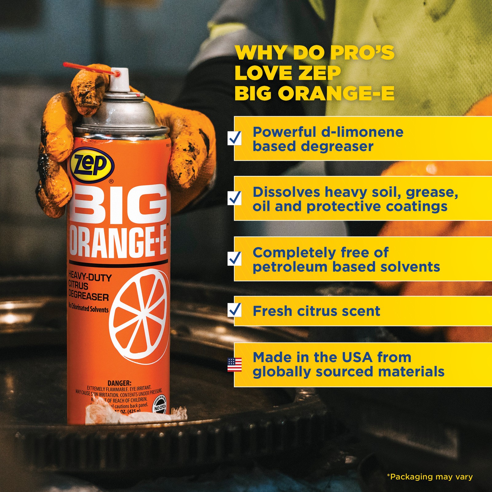 Zep Big Orange-E Heavy-Duty Citrus Degreaser Aerosol – 15 oz (Case of 12) 18501