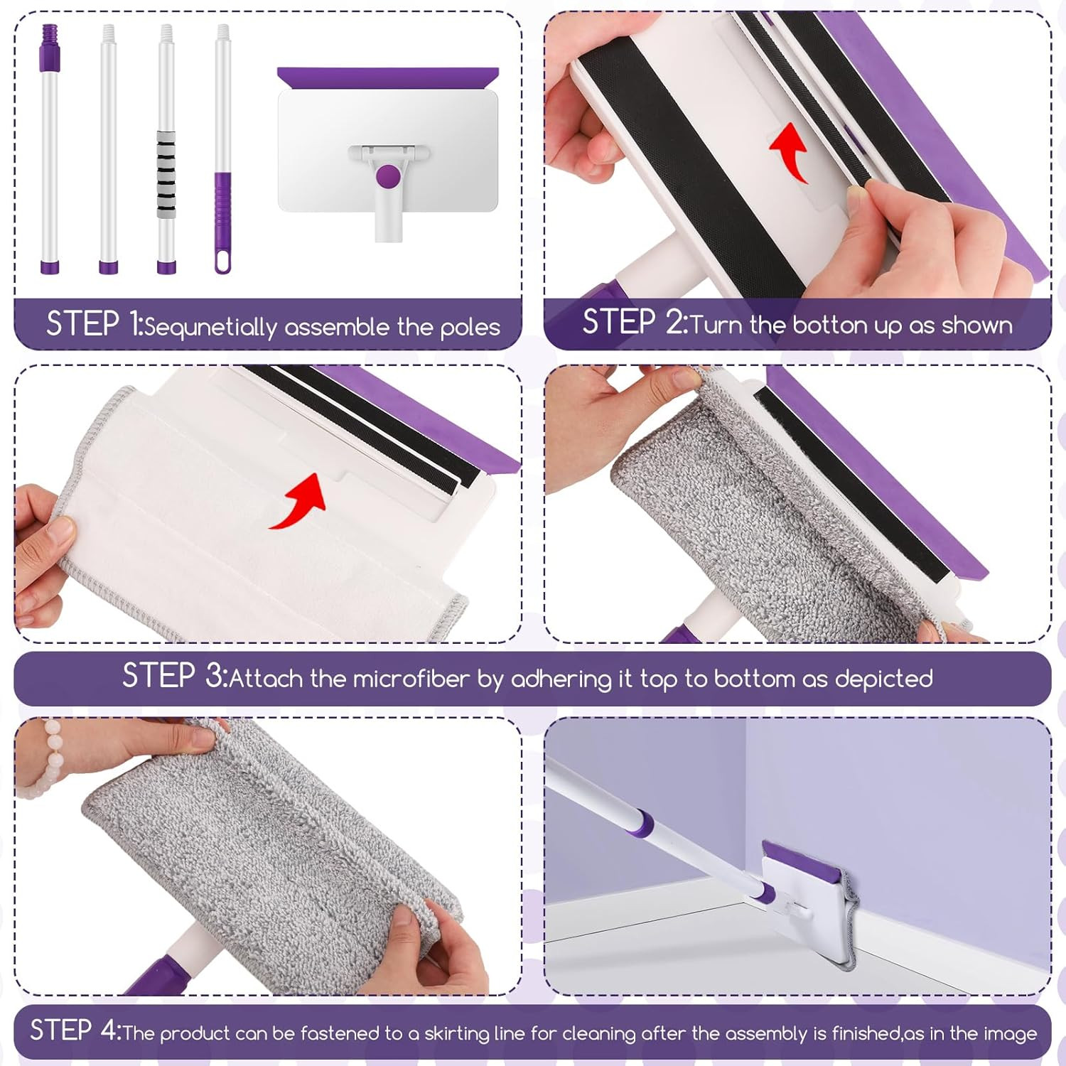 Baseboard Cleaner Tool with Handle 60″ Extendable Long Handle Baseboard Cleaner