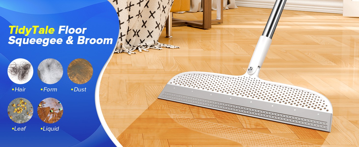 Silicone Floor Squeegee, 180° Rotating Air Broom, Squeegee for Floor with a Long