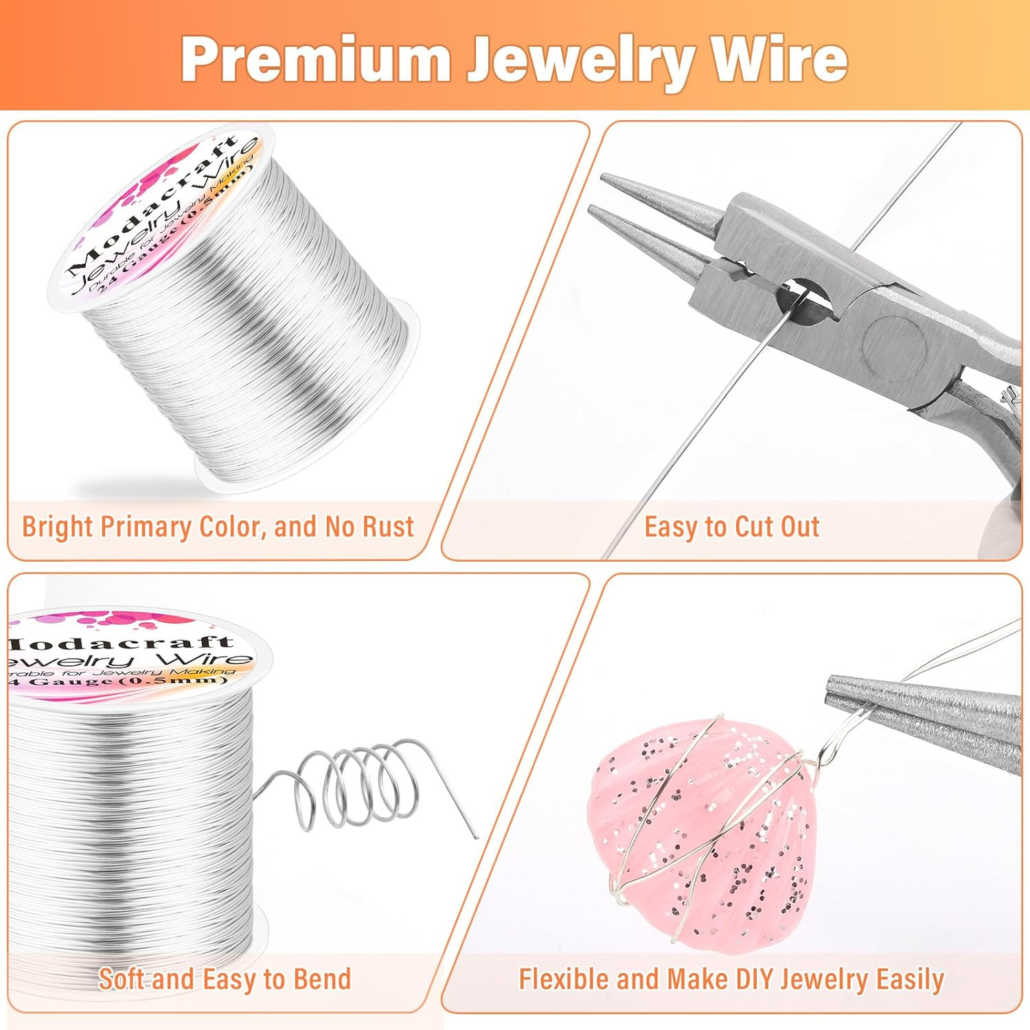 Modacraft 24 Gauge Wire for Jewelry Making with 4-In-1 Pilers, 213.3 FT/0.5 Mm C