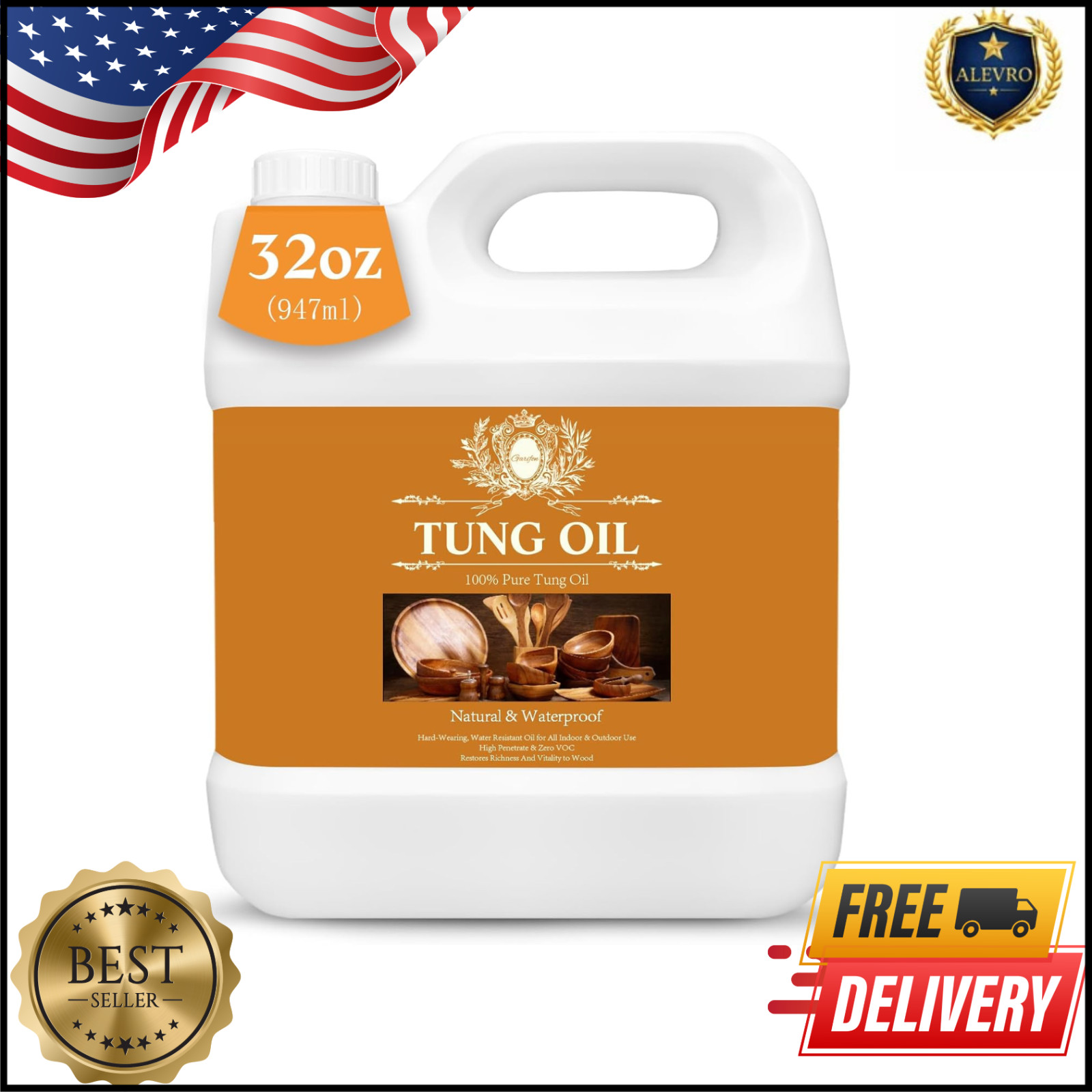 100% Pure Tung Oil Wood Sealer Food Safe Waterproof Finish for Outdoor Furniture