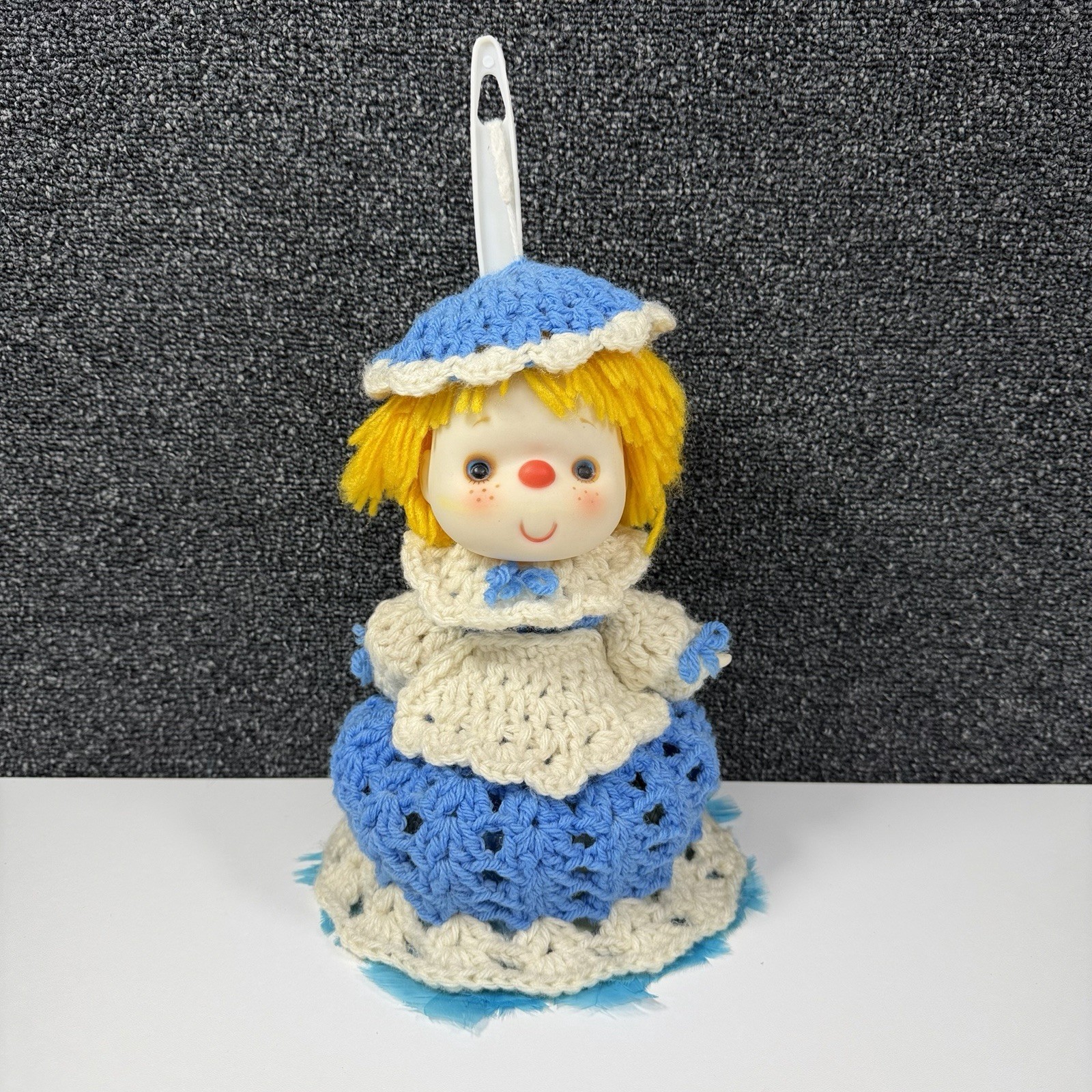 Vintage Feather Duster Handy Dandy Texas Feathers Crochet Doll Cover Blue