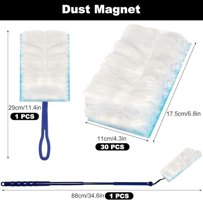 32 Pcs Dust Magnet Fluffy Duster Refill with Handle Telescopic Wand​…