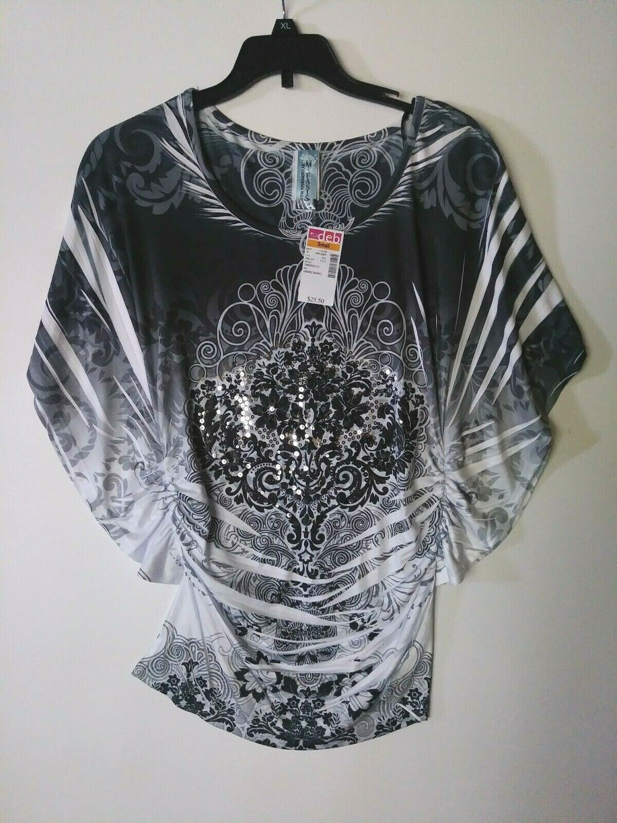 FASIS BY CALIFORNIA BLUE TOP STRETCH BLING GRAY SIZE SMALL NWT RETAIL $25.50 VGC