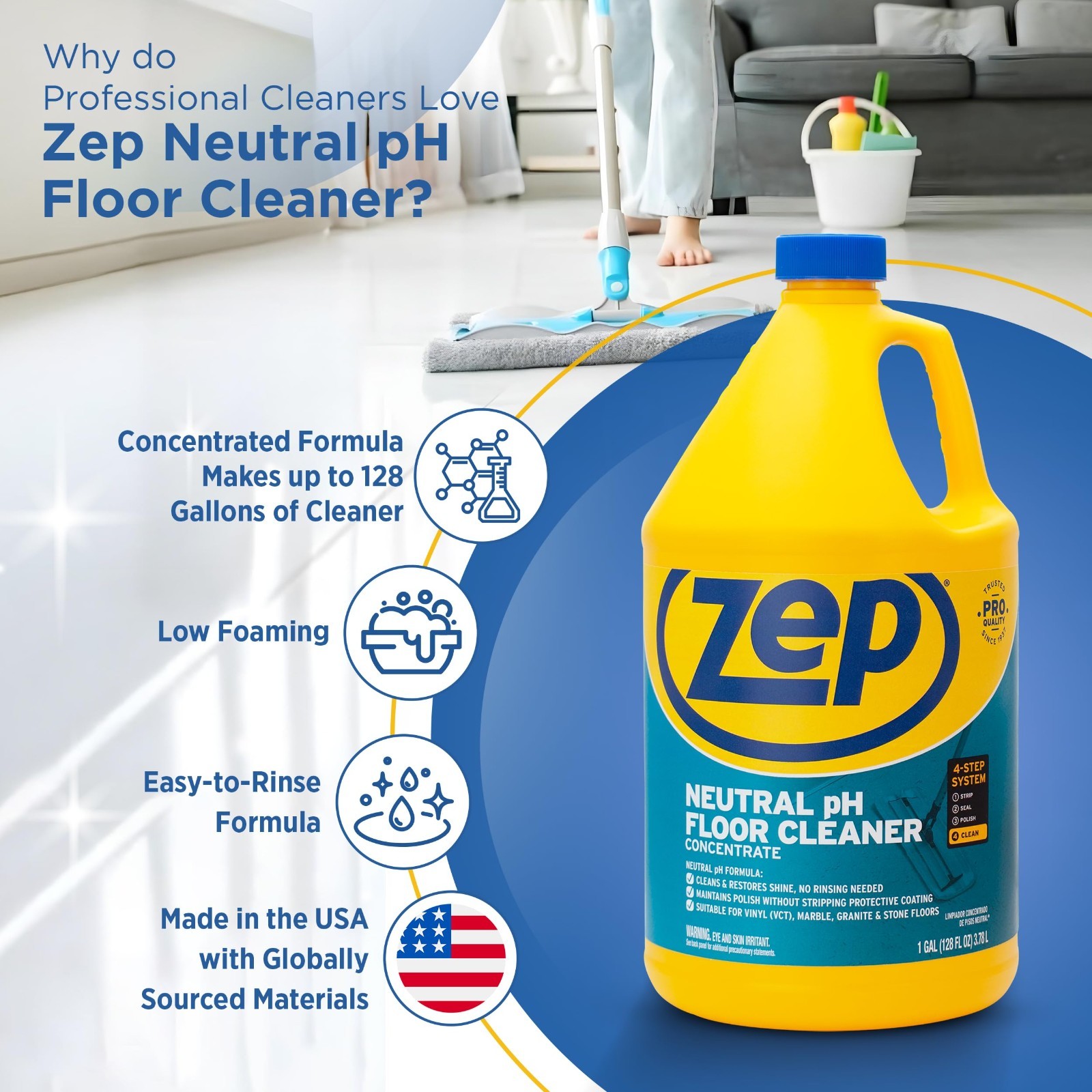 Concentrated pH Neutral Industrial Floor Cleaner – 1 Gallon – All-Purpose Cleane