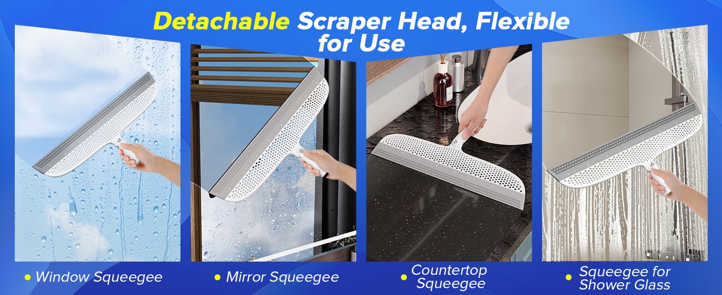 Silicone Floor Squeegee, 180° Rotating Air Broom, Squeegee for Floor with a Long