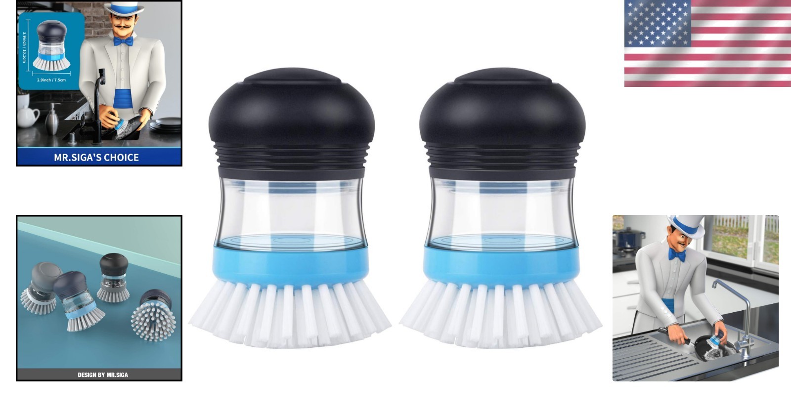 Versatile Navy Palm Brush Set for Easy Kitchen Cleaning – Non-Scratch Design