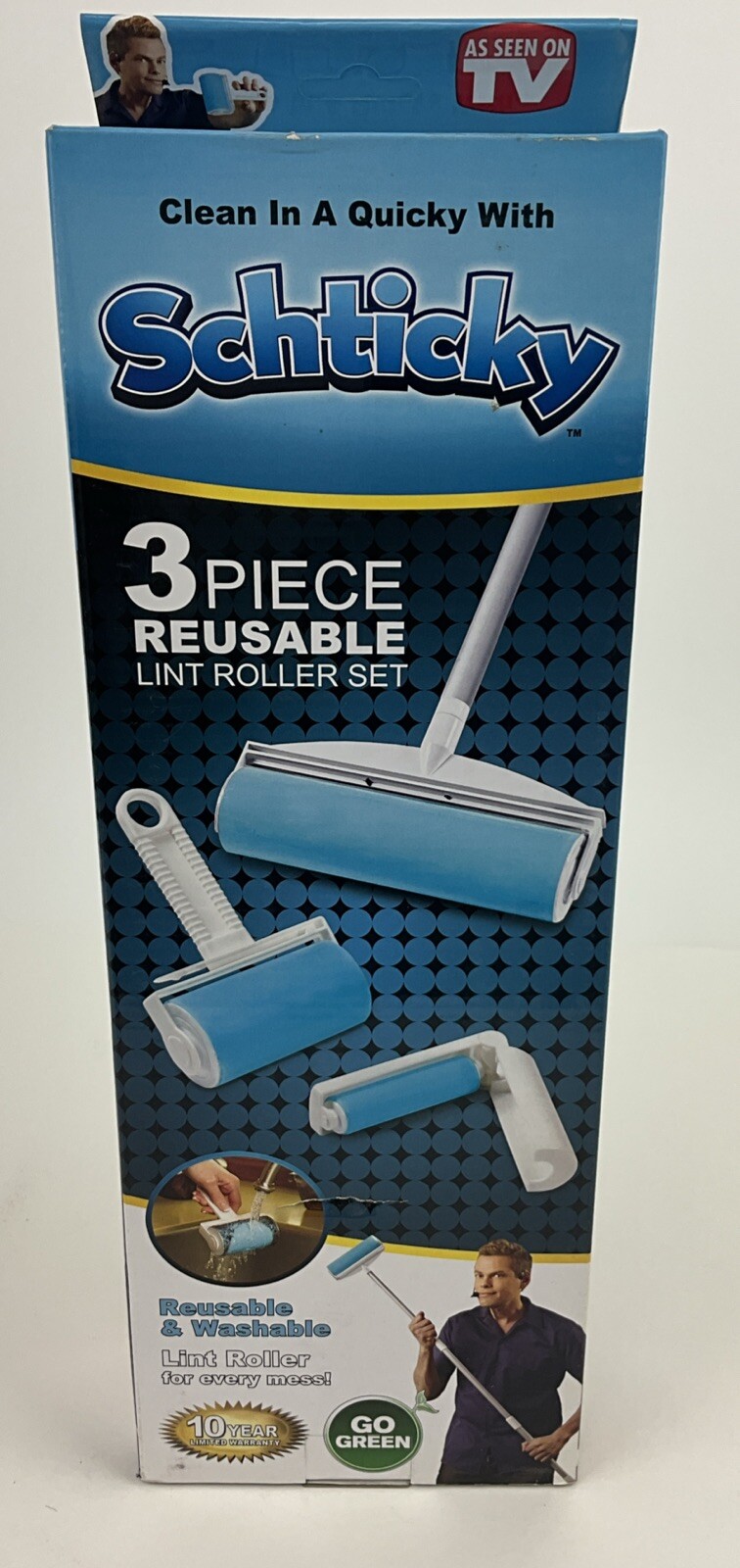 SCHTICKY 3 Piece Set Reusable Washable Lint Roller Clothes Pets ~ As Seen On TV