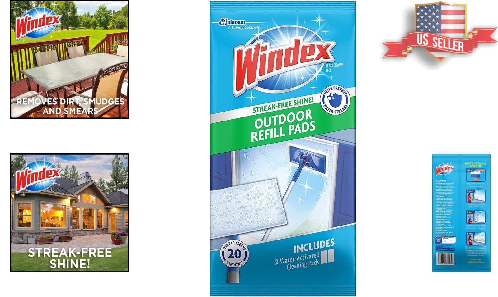 Outdoor All-in-One Window Cleaner Pads Refill – 2 Count for Streak-Free Shine