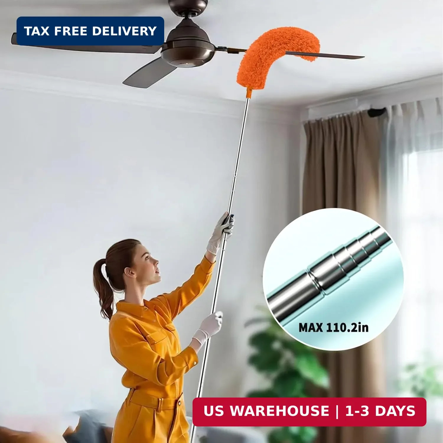 Cobweb Duster with Extension Pole,Cleaner Outdoor 110″ Telescoping Extended Sspi