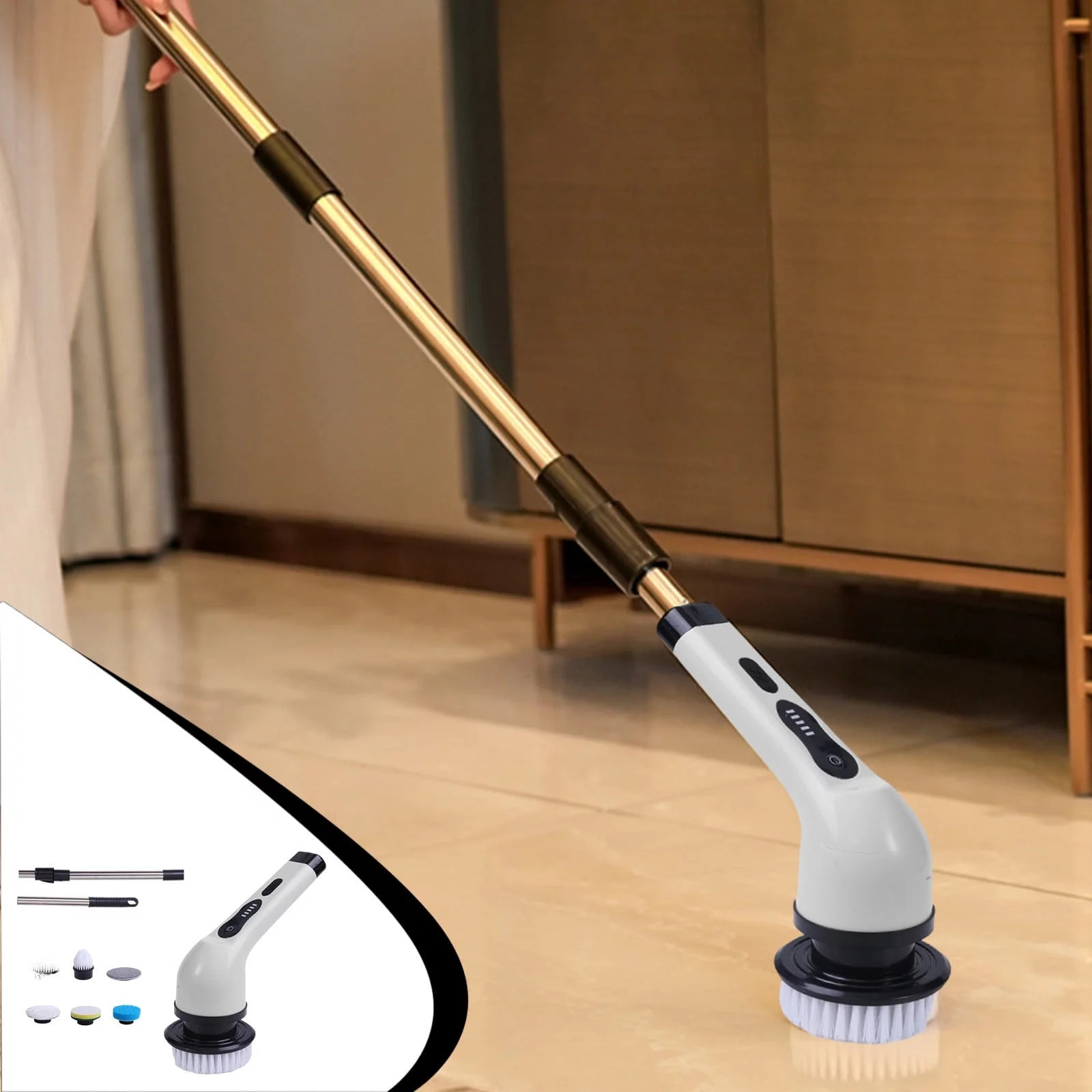 Electric Spin Scrubber, Cordless Bath Tub Power Scrubber with Long Handle & 6 Re