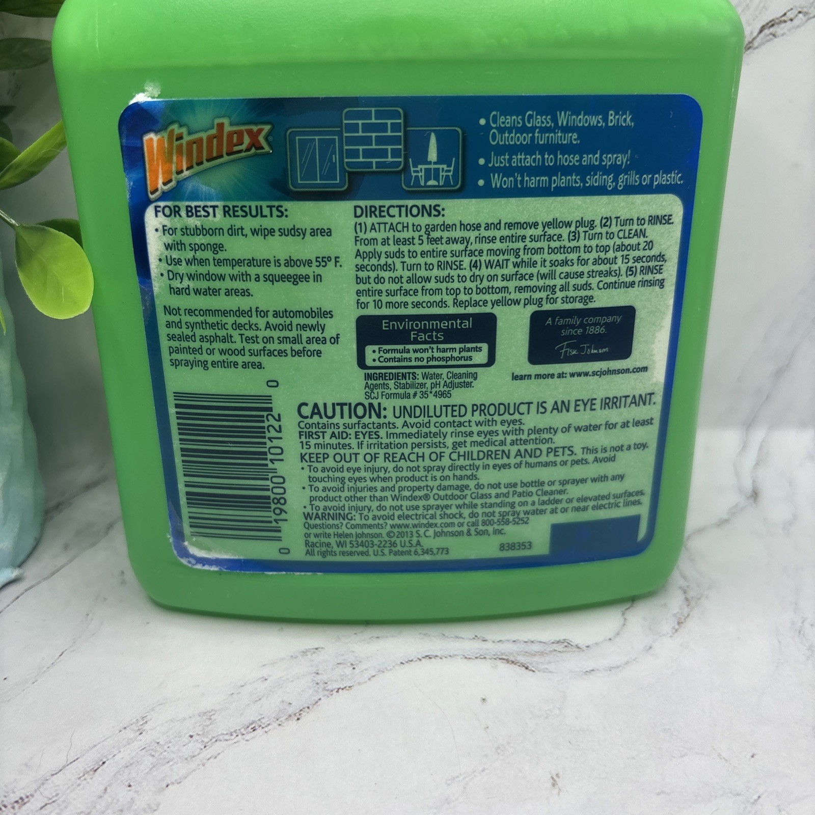 Windex OUTDOOR Glass Patio Cleaner 32 oz. Hose Spray Streak-Free Shine New