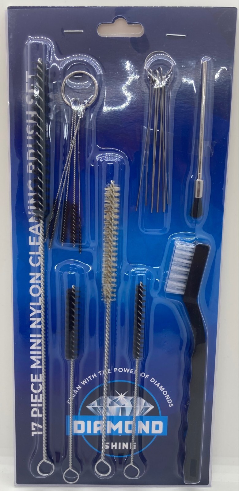 17 Piece Diamond Shine Nylon Mini Cleaning Brush Set Metal Straws Spray Guns